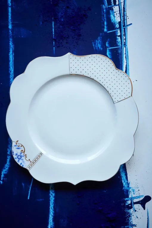 Assiette Plate Royal White Points Dores 28 Cm