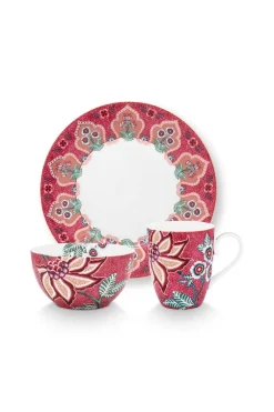 Lot De 3 Articles Pour Le Petit Déjeuner Flower Festival Rose Fonce