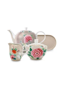Lot De 4 Articles Service À Thé Blushing Birds Khaki