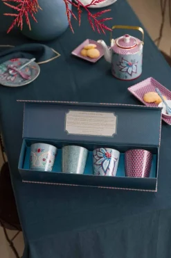 Lot De 4 Articles Tasses Oriental Flower Festival