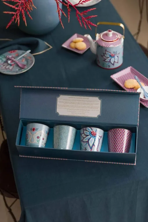 Lot De 4 Articles Tasses Oriental Flower Festival