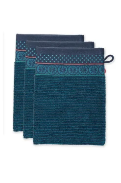 Lot De 3 Gants De Toilette Soft Zellige En Coloris Fonce 16 X 22 Cm