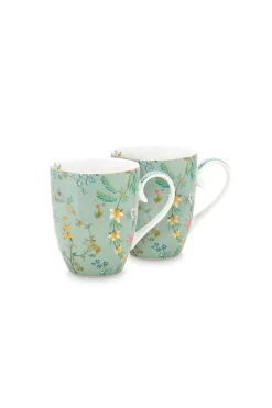 Lot De 2 Tasses De Grande Taille A Fleurs Jolie En Coloris Bleu