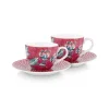 Lot De 2 Tasses Et Soucoupes A Expresso Flower Festival Rose Fonce