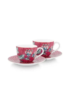 Lot De 2 Tasses Et Soucoupes A Expresso Flower Festival Rose Fonce