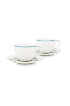 Lot De 2 Tasses Et Soucoupes A Cappuccino A Pois Jolie En Coloris Dore