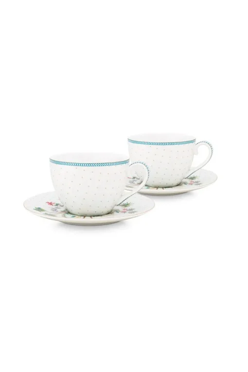 Lot De 2 Tasses Et Soucoupes A Cappuccino A Pois Jolie En Coloris Dore