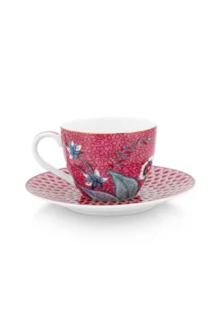 Lot De 2 Tasses Et Soucoupes A Expresso Flower Festival Rose Fonce