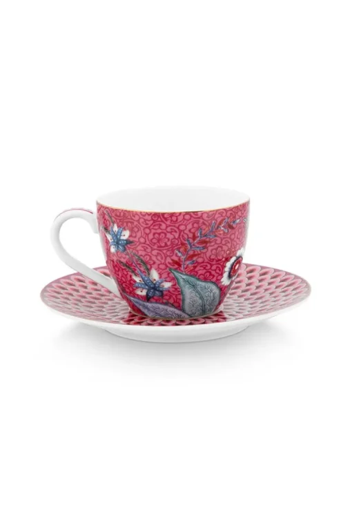 Lot De 2 Tasses Et Soucoupes A Expresso Flower Festival Rose Fonce