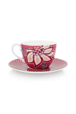 Lot De 2 Tasses Et Soucoupes A Cappuccino Flower Festival Rose Fonce