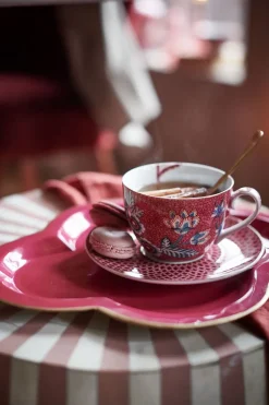 Lot De 2 Tasses Et Soucoupes A Expresso Flower Festival Rose Fonce