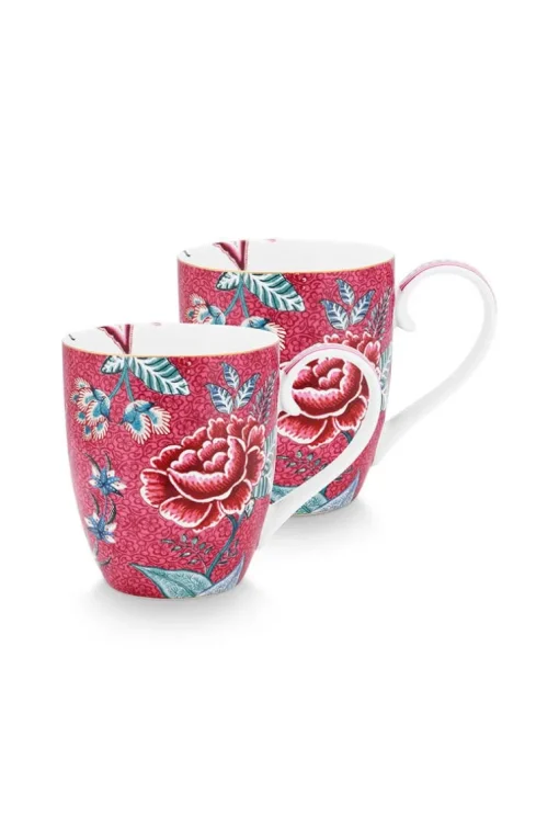 Lot De 2 Tasses Xl Flower Festival Rose Fonce