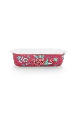 Plat À Four Rectangulaire Flower Festival Rose Fonce