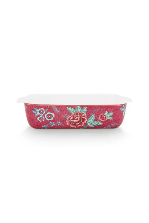 Plat À Four Rectangulaire Flower Festival Rose Fonce