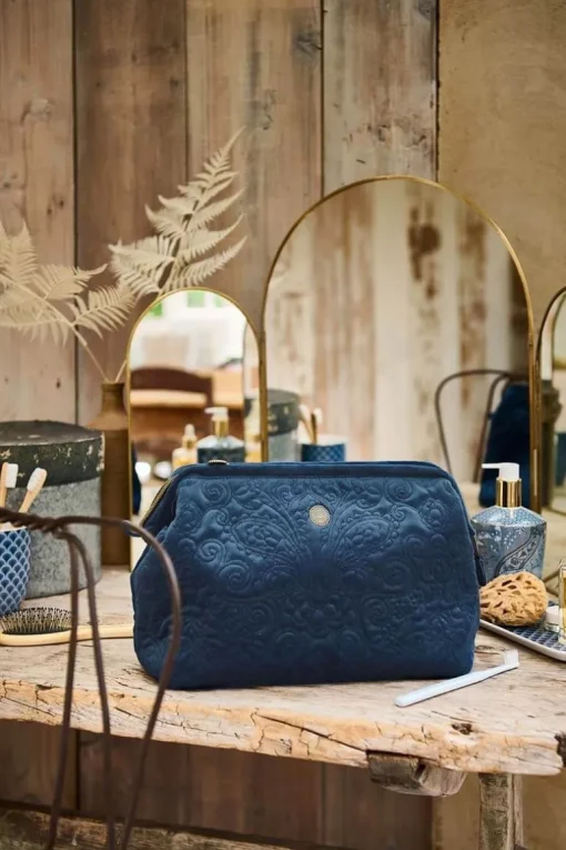 Pochette A Cosmetiques De Tres Grande Taille En Velours Quiltey Days En Coloris Bleu