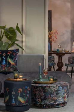 Pouf Moyen Flirting Birds Bleu