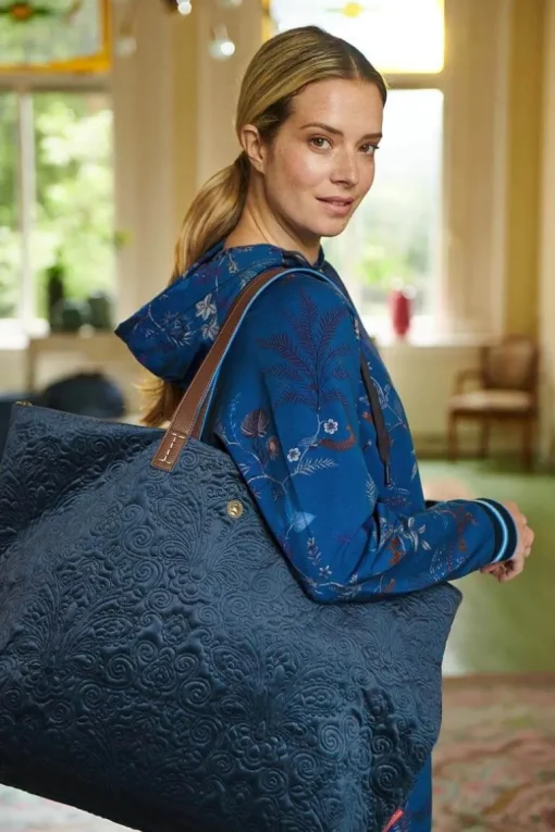 Sac Cabas En Velours Quiltey Days En Coloris Bleu
