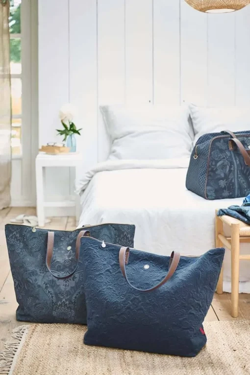 Sac Cabas En Velours Quiltey Days En Coloris Bleu