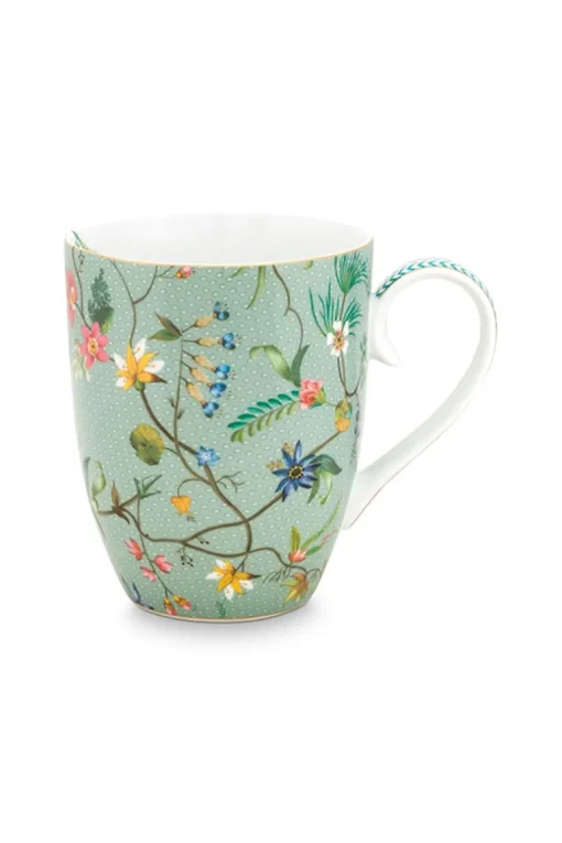 Tasse De Grande Taille A Fleurs Jolie En Coloris Bleu