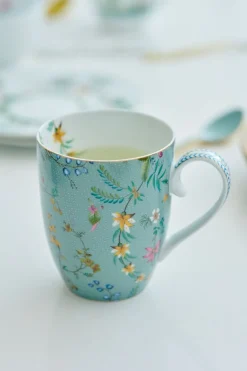Tasse De Grande Taille A Fleurs Jolie En Coloris Bleu