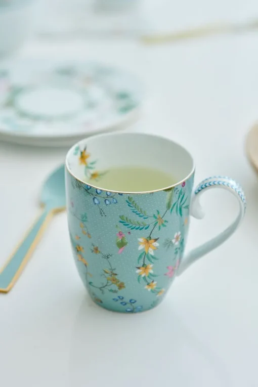 Tasse De Grande Taille A Fleurs Jolie En Coloris Bleu