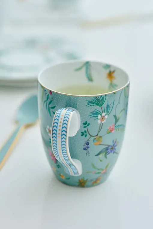 Tasse De Grande Taille A Fleurs Jolie En Coloris Bleu
