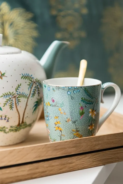 Tasse De Grande Taille A Fleurs Jolie En Coloris Bleu