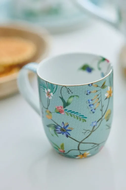 Tasse De Petite Taille A Fleurs Jolie En Coloris Bleu