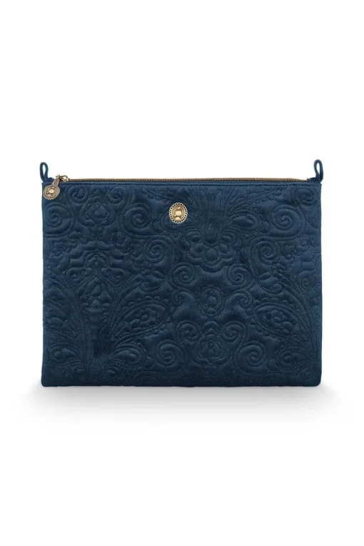 Trousse Plate A Cosmetiques De Grande Taille En Velours Quiltey Days En Coloris Bleu